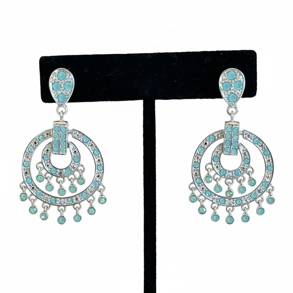 Vintage Joan Rivers Silver Plated Chandelier Drop Post Earrings With Crystals